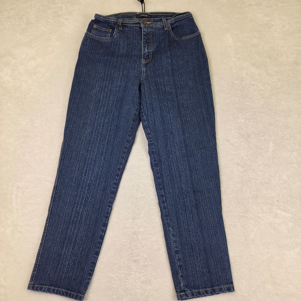 Bill Blass Petite Stretch Jeans Dark Wash Straight Leg 10P Vertical Slub Denim